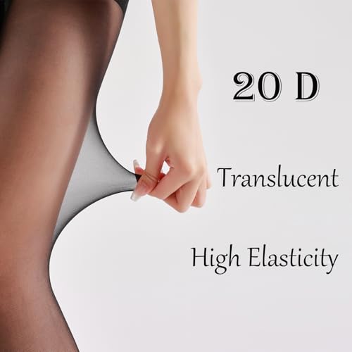 20D Black Sheer Tights for Women Control Top Pantyhose Not Rip with Reinforced Toes3