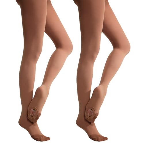 MANZI 2 Paar Ballettstrumpfhose Damen Cabrio Tanz Strumpfhose mit Fersenloch Ballettkleidung für Erwachsene Kaffee M-L
