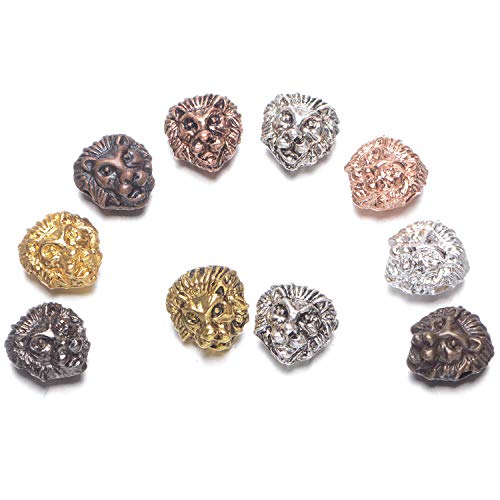 AD Beads Solid Metal 10 Pieces 12x13mm Lion Head Spacer Assorted Mixed Color Beads for necklace bracelet craft design