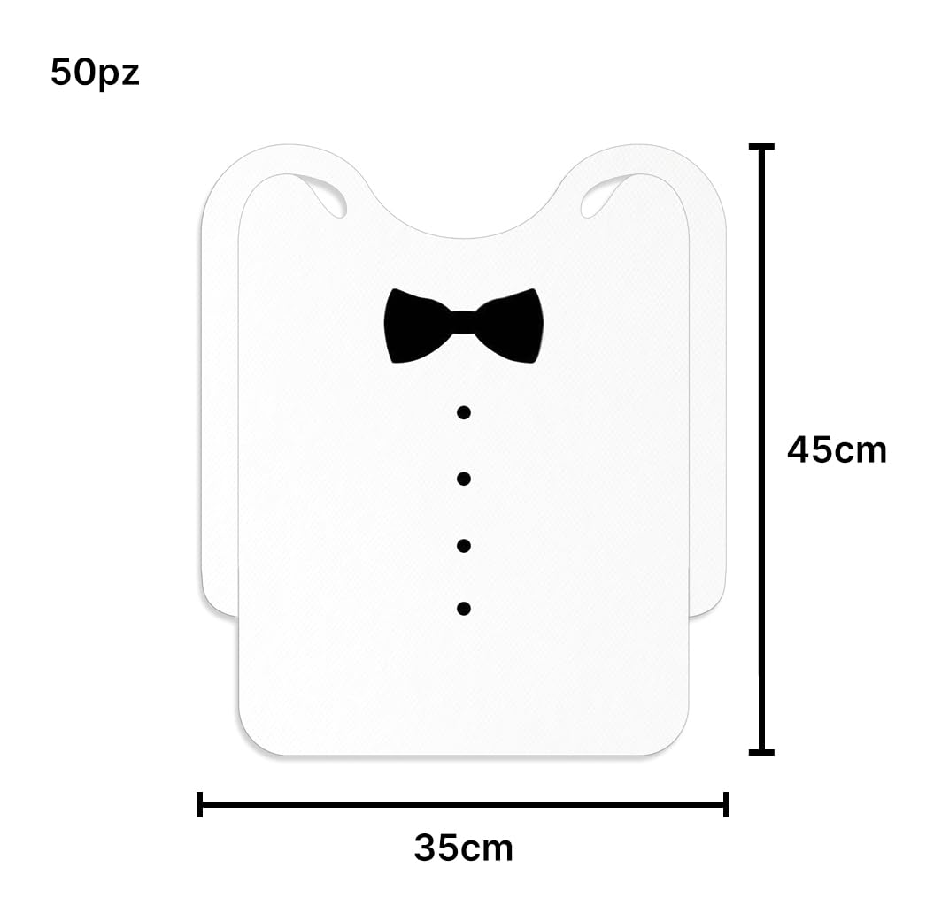 MAQA 50 pz Bavette impermeabili in TNT 35x45 cm, Bavaglini monouso con papillon, bavaglie usa e getta adulti