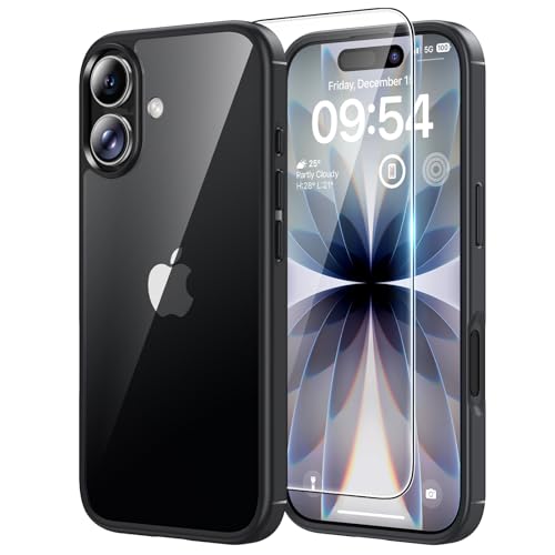 Image of TAURI for iPhone 17 Case, with Screen Protector, Black | Full Camera Protection, Anti-Yellowing Military-Grade Protection Shockproof Slim Phone Case for iPhone 17