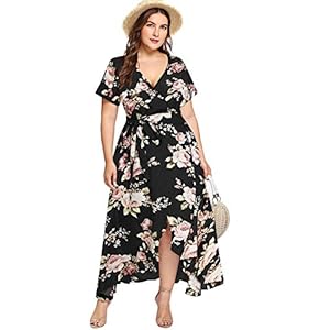 Milumia Women Floral Print Boho Asymmetrical High Low Maxi Wrap Dress