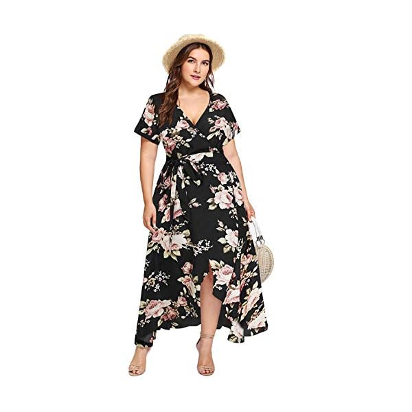 Milumia-Plus-Size-Women-Empire-Waist-Asymmetrical-High-Low-Bohemian-Maxi-Dress Milumia Women Floral Print Boho Asymmetrical High Low Maxi Wrap Dress