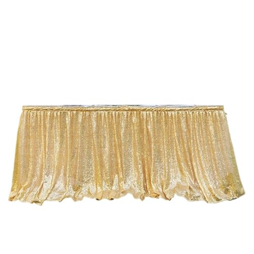 Dekoracja spódnicy stołu, Spódnica stołowa z cekinami, brokatowa, wielokolorowa, 70x(122-426)cm(Golden,70x250cm)