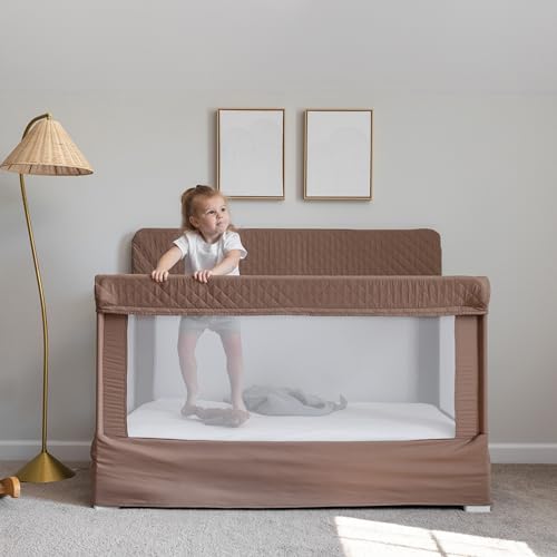 Image of Baby Delight Lunaire Full Size Crib | Breathable Mesh Baby Crib | Tool-Free Assembly Baby Bed | 100% GOTS Certified Organic Cotton Fabric | Organic Mocha