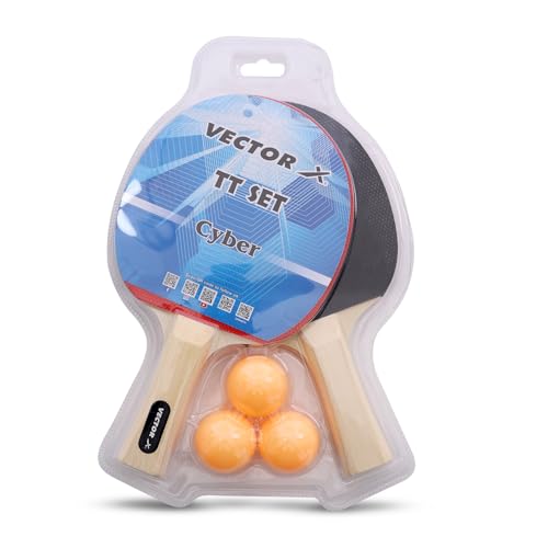 Image of Vector X Cyber Table Tennis Playset (2 Racquets & 3 Balls) (Orange Ball) Table Tennis Racquet and T.T Balls Set (Multi-Color)