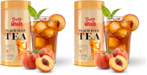 Image of Guppy Moms Sugar-Free Peach Iced Tea Mix, Low-Calorie Fruit Drink Powder, Natural Energy Beverage, Premium Mixer, 200g, Makes 20 Servings (Pack of 2)