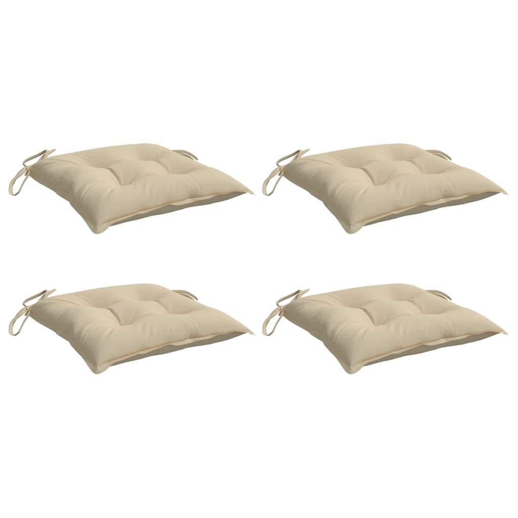 vidaXL Lot de 4 Coussins de Chaise, Galette de Siège avec Jeux de Cordes, Coussin d'Extérieur Imperméable, Beige 40x40x7 cm Tissu Oxford