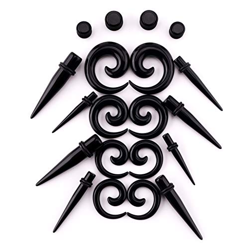 Llgltec Ear Stretching Kit 54 Pieces 14G-00G Ear Gauges Expander Set Acrylic Tapers And Plugs & Silicone Tunnels Body Piercing Jewelry Set (Black) #TOP2