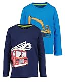 Blue Seven Jungen Langarmshirts Vehicles - 2er Pack M01 - Cyan + Ultramarin 98