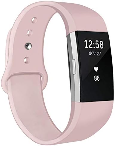 NAHAI Bands Compatible with Fitbit Charge 2, Soft Silicone Replacement Bands Adjustable Sport Wristbands Strap Accessories for Fitbit Charge 2, Women Men, Small, Sand Pink