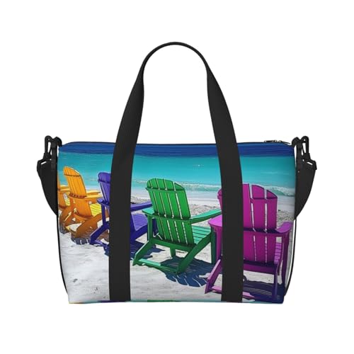colorful beach chairs art print Travel Duffel Bag, Sports Tote Gym Bag, Swim Pool Bag Large Shoulder Tote Bag for Beach Weekender