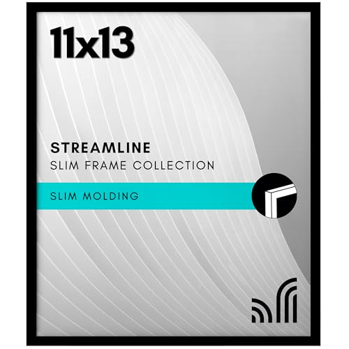 Americanflat 11x13 Picture Frame with Shatter-Resistant Glass - Streamline Collection - Thin Border Picture Frame for Wall Display - Hanging Hardware Included - Black
