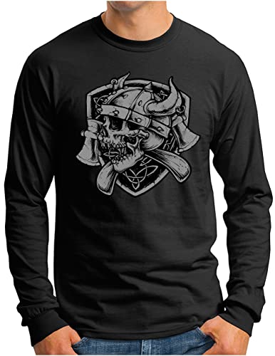 T-shirt viking tête de mort homme manches longues noir XXL vêtement Valhalla Odin