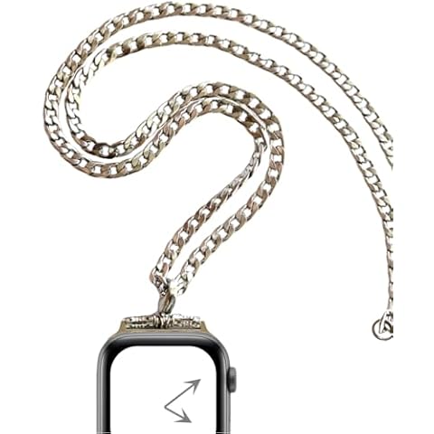 USEE TECH Stainless Steel Cuban Chain Necklace Smartwatch Band Compatible with Fitbit Versa 1/2/Lite, Polished Silver Metal Curb Rope Neckband Replacement Accessories, Unisex Adults Cover