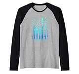 patriottico 4 luglio bandiera americana pesce pescatore pescatore maglia con maniche raglan