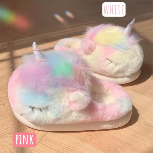 Unicorn Fuzzy Animal Slippers for Women, Womens Cute Fluffy Plush Warm House Slippers, Winter2