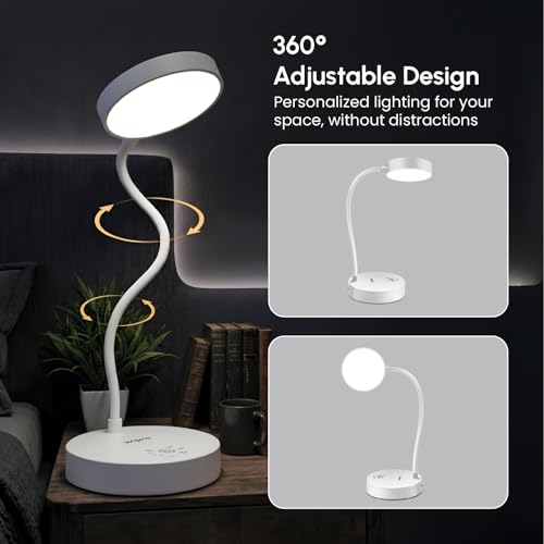 Image of wipro Jade Table Lamp | Rechargable LED Desk Light with 360 Flexible Gooseneck | Type-C Charging | Color Tunable & Adjustable Brightness | Minimalist Design for Bedroom, Office & Study | Pack of 2