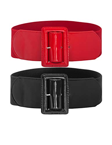 GRACE KARIN 2 Pack Women Fashion PU Leather Wide Cinch Waist Belt Size 4XL Black+Red