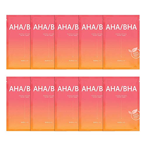 BARULAB K-Beauty Value Pack 10 PACK AHA/BHA Vegan Facial Mask Sheets Clearing Dead Skin Cells Daily Skin Care