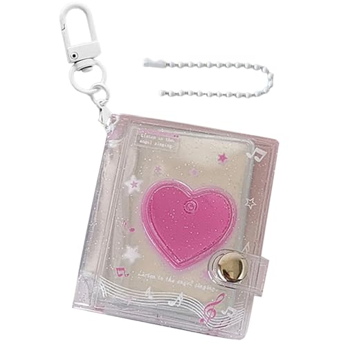 Heart Mini Album Keychain, Clear Photo Book, 5.8x6.6cm PVC with 24 Pockets, Card Collection Album, Shiny Photo Holder with Cute Design, Bag Accessory for School Travel