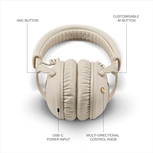 Image of Marshall Monitor III A.N.C. Wireless Over-Ear Bluetooth Headphones - Active Noise Cancelling with Microphone | 100+ Hr Playtime | Lightweight, Foldable Design for Travel - Cream