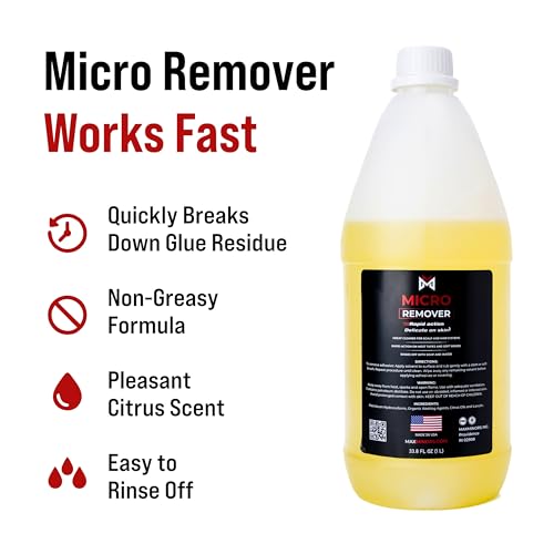 Image of MICRO REMOVER | Ultra Hold Glue Remover 1000 ml (33.8 FL oz) | Fast Acting Adhesive Remover for Lace Wigs, Hair Patches & Toupees | Skin Safe | Citrus Based Flavour | Pack of 1