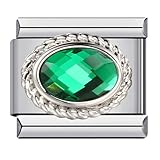Mon & Sons May Emerald Green Onyx Birthday Birth Stone Month Charm Silver Italian Link Stainless Steel Bracelet Charm Compatible With 9mm Bracelet
