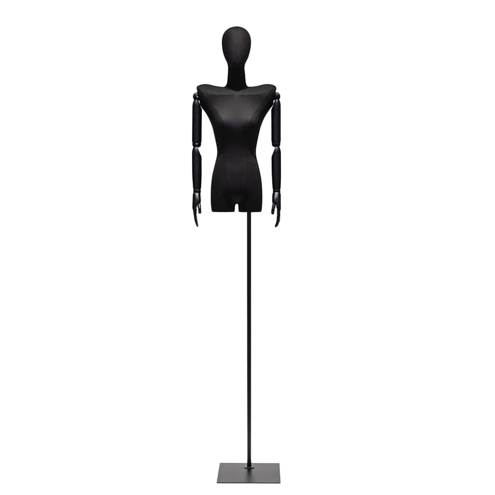 Manichino Sartoriale Busto Donna, Altezza Regolabile Torso da Cucire con Bracci di Faggio E Testa Staccabile for Esposizione Gioielli Abbigliamento(Black,A)