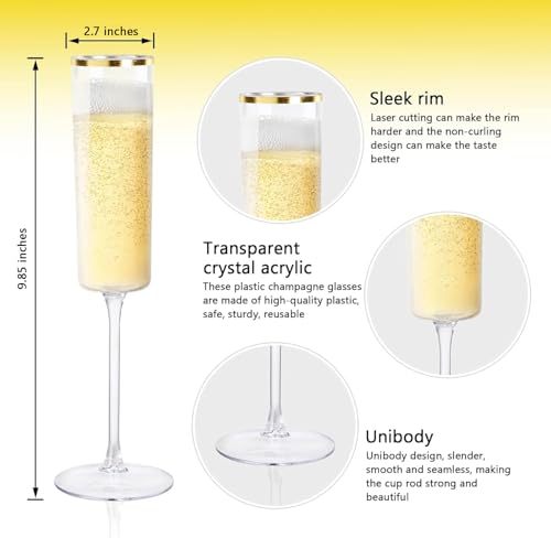 Ciaell 24 Pack Plastic Champagne Flutes - 6Oz Gold Rim Disposable Champagne Glasses - Square Clear Plastic Toasting Glasses for Party Birthday Anniversary Wedding by Ciaell - Image 7
