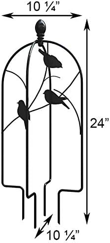 Panacea 84492 Perching Birds Folding Pot Trellises – Pack of 3, 24" H Black Metal Trellis with Bird Design – Folding, Adjustable Domed Plant Supports for Small Potted Plants, Flowers & Climbing Vines