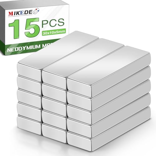 Image of MIKEDE Small Bar Neodymium Magnets, 30x10x5 mm Rectangular Rare Earth Magnets for Crafts, Heavy Duty for Refrigerator, Tool Storage, Whiteboard, DIY-15 Pcs