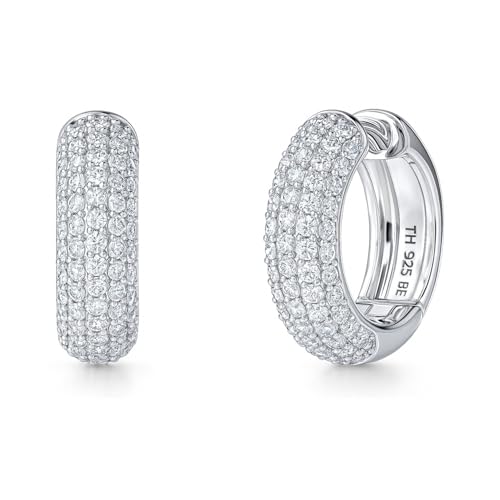 BERRICLE Sterling Silver Dome Small Hoop Earrings for Women, Cubic Zirconia CZ, Size 0.6-0.8 inch