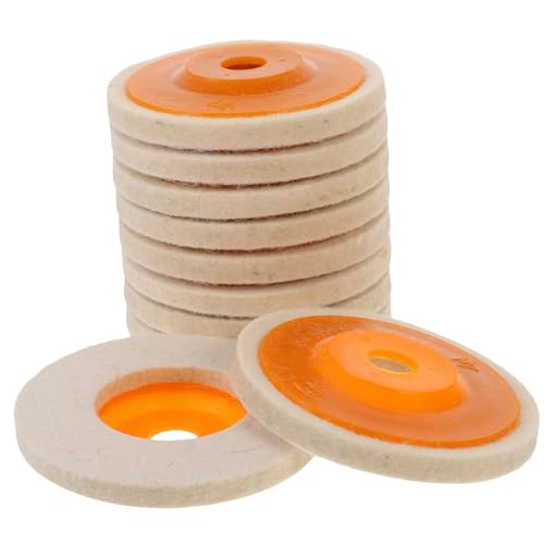 STOBAZA 10 Pack Wool Felt Polishing Wheel Pads 4 Size Angle Grinder Compatible White/Yellow Non-Shedding Wool for Polishing Needs