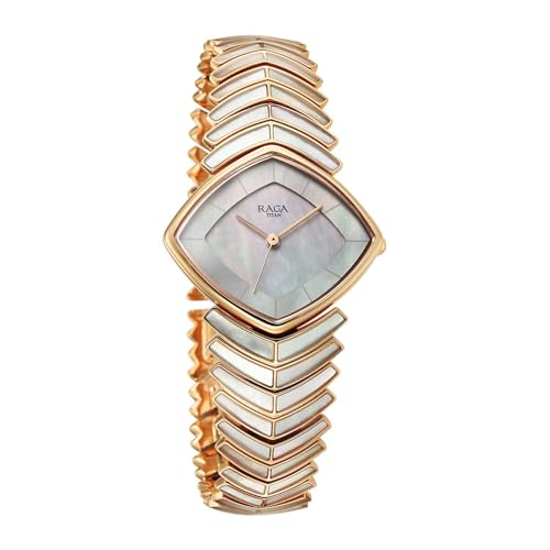 Image of Titan Raga Chic Glam with Quartz Analog Natural White M.O.P + MOP Minute Ring Dial Rose Gold Strap Watch for Women - 95393WM03