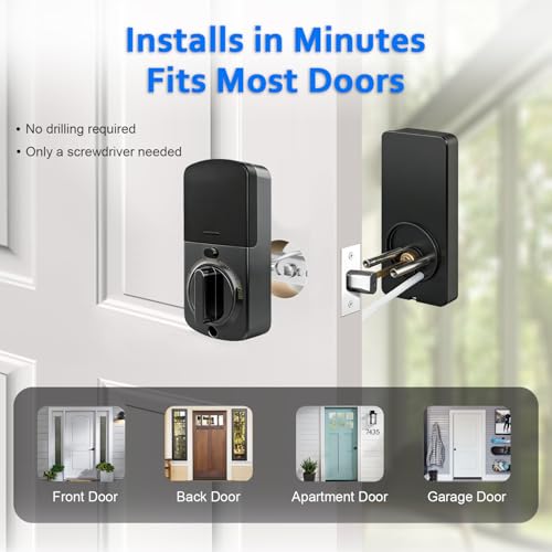 Smart Door Lock Deadbolt, Keyless Entry Door Lock with Fingerprint & Keypad,App Control,Auto Lock,Secure Electronic Digital Lock for Front Door Home Apartment Rental,Easy Installation,Matte Black - image 7