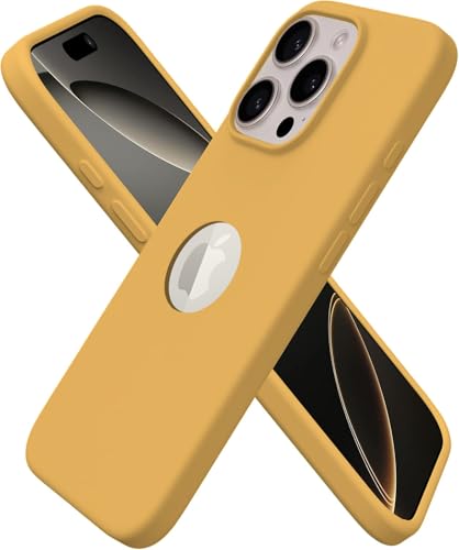 Image of Elzzi Microfiber Logo Cut Cover Compatible for iPhone 16 Pro Case Liquid Silicone Cases 4 Layer Protective Covers Shockproof Back Cover with High Raised Camera Lips (Golden)