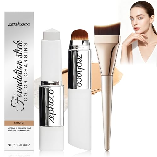 Stick de Base Coreano Que Cambia de Color,2 en 1 Color Changing Foundation Stick Con Cabezal Brocha + Cepillo de Maquillaje,Corrector Maquillaje Base para Todo Tipo de Piel