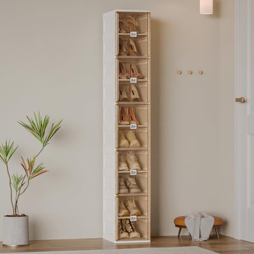 Image of ANTBOX Shoe Organizer Storage Box, Portable Folding Shoe Rack For Closet With Magnetic Clear Door,Large Sneaker Cabinet Bins Sturdy Easy Assembly 10 Layers-10 Grids