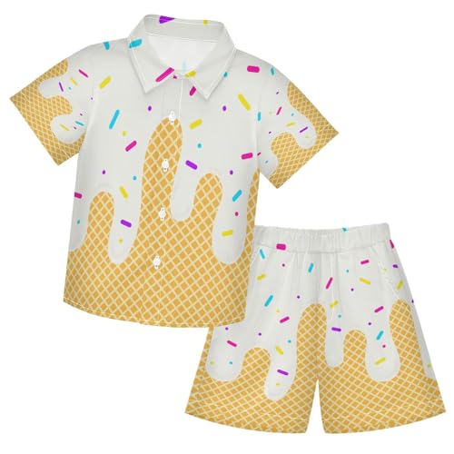Image of Boy Shorts Sets Hawaiian Outfit Kid Summer Button Down Shirt and Short 2 Piece Sets for 3-10T