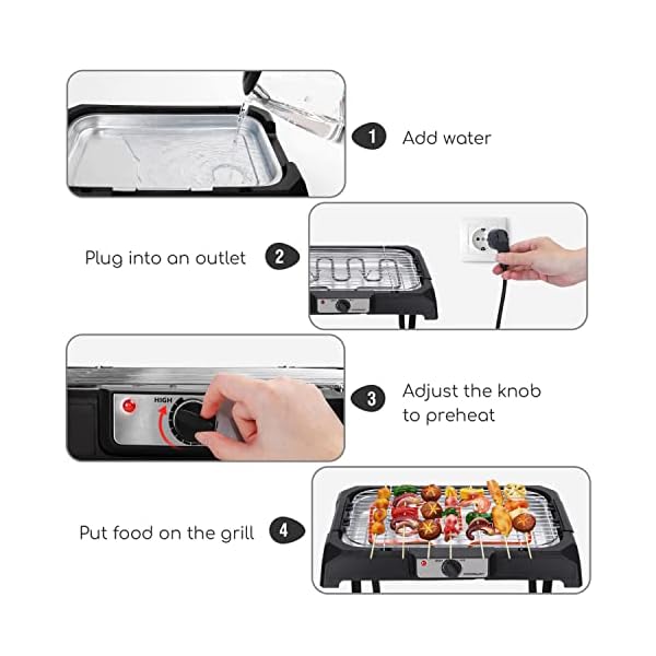 Aigostar Rauchfreier Elektrogrill, 2000W Elektro Grill mit Aufbewahrung, Standgrill & Tischgrill für Balkone und Innenräume, Herausnehmbare Fettauffangschale, Antihaft-Oberfläche, schwarz – Bild 4