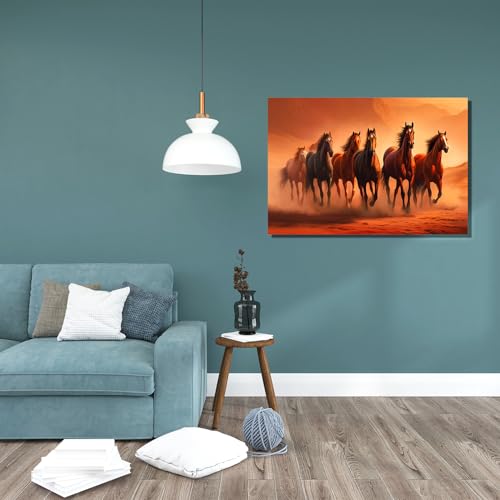Image of RANGOLI Seven Running Horses Wall Painting | Vastu-Inspired Canvas Art for Positive Energy | Framed 3D Artwork for Living Room, Office & Home Decor | Elegant Wall Decor Painting (12 x 18 Inch) (sand)