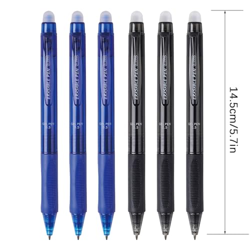 6 bolígrafos borrables retráctiles tinta azul 0.5mm miniatura 6