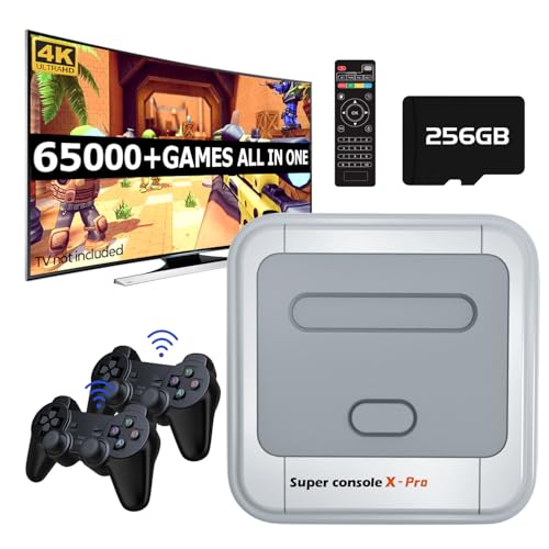 Kinhank Super Console X Pro with 65,000+ Classic Games, 256G Retro Video Game Console for 4K TV HD/AV Output, Dual Wireless Controllers, Up to 5 Players,Gift