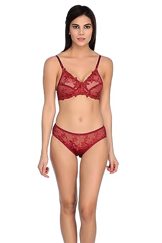 Image of Tipsy Women's Net Lace Non Padded Non Wired Bra Panty Set