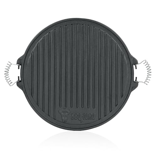 BBQ-Toro Gusseisen Grillplatte mit Griffen | Ø 42 cm | Wendeplatte, emailliert | Gasgrill Zubehör | Emaille Plancha für BBQ, Kugelgrill, Holzkohlegrill