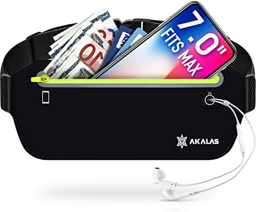 Akalas Ultra Slim Running Belt Waist Pack, No-Bounce Lightweight Fanny Pack, Water Resistant Runner Waist Bag, Adjustable Running Pouch for Gym Workouts, Travel & Outdoor Activities