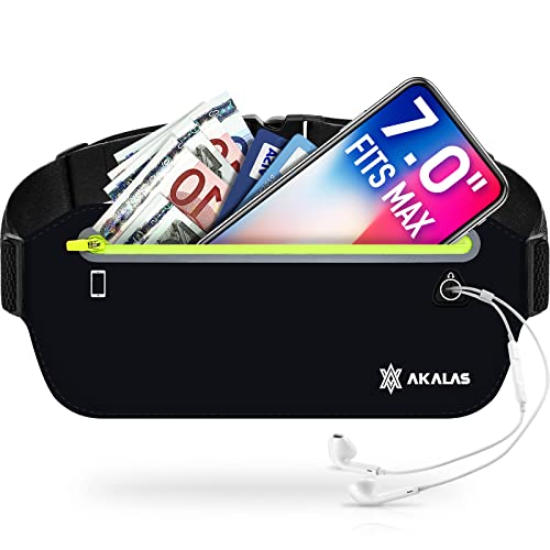 Akalas Ultra Slim Running Belt Waist Pack, No-Bounce Lightweight Fanny Pack, Water Resistant Runner Waist Bag, Adjustable Running Pouch for Gym Workouts, Travel & Outdoor Activities, Black, One Size,