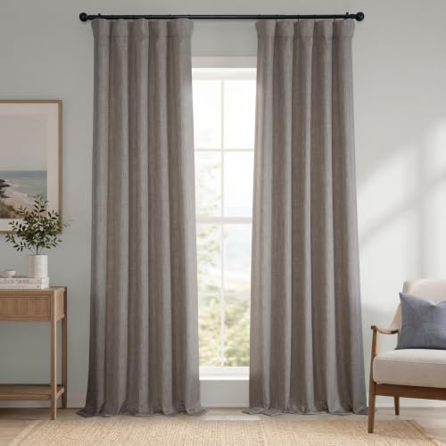Image of HPD Half Price Drapes - Faux Linen Curtains for Living Room (1 Panel) - 50W X 84L - Textured Room Darkening Curtains for Bedroom 84 Inches Long - Drapes for Home Decor, Mink