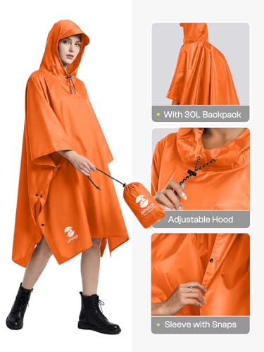 Image of SaphiRose Hooded Rain Poncho Waterproof Raincoat Jacket for Men Women Adults